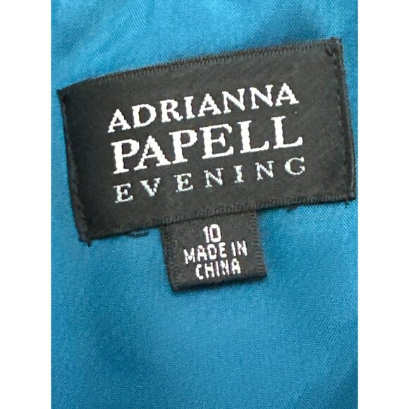 Adrianna Papell Evening Size 10 Teal Blue Chiffon Ruffle Cocktail Dress Luxury - Picture 6 of 8
